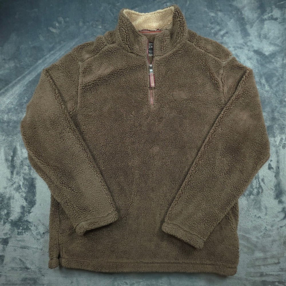 True Grit Mens Brown Sherpa Fleece Quarter Zip Pullover Sweater Large